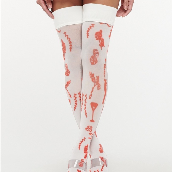 Savage X Fenty Roasted Red Fresh Ink Lined & Laced Stay-Up Stockings - Picture 5 of 12